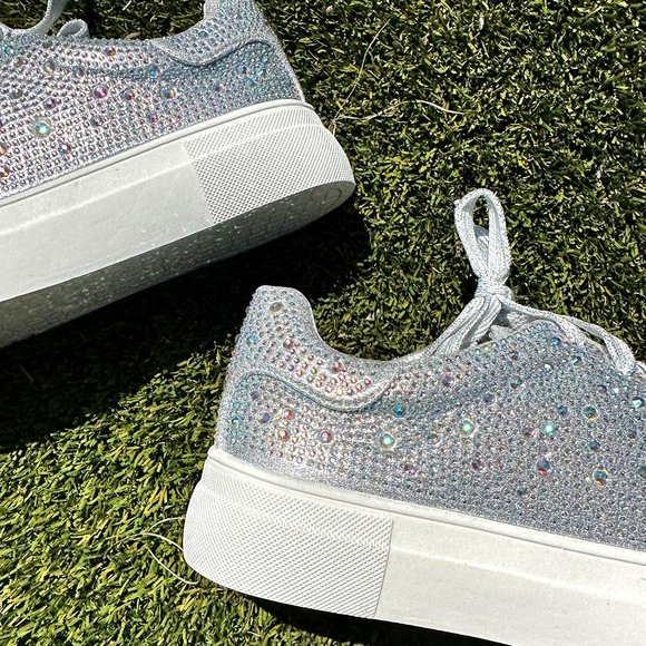 NEW🔥 Bling Rhinestone Embellished Flat Platform Sneaker Lace-Up Low-Top Slip-On - Picture 5 of 7